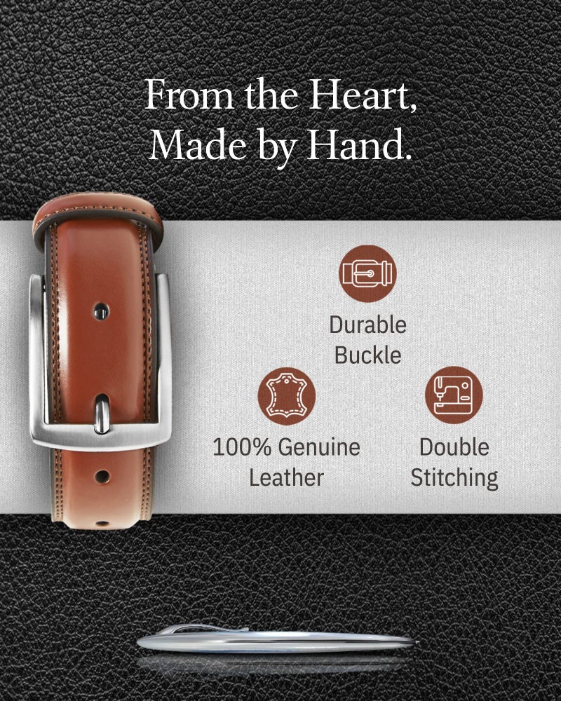 Access Denied Genuine Leather Dress Belts For Men - Mens Belt For Suits, Jeans, Uniform Brown Belt - Designed in the USA - Holiday Christmas Gifts For Men - Image 3